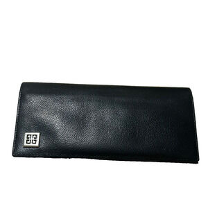 Givenchy Gentlemen Long Wallet Black Pebbled Leather Bifold Authentic Vintage